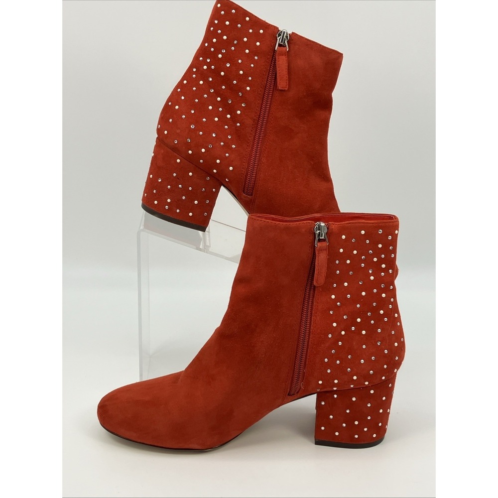 Nine West Red Suede Leather Ankle Boots Side Zip Studs Booties 10 M Glam Punk